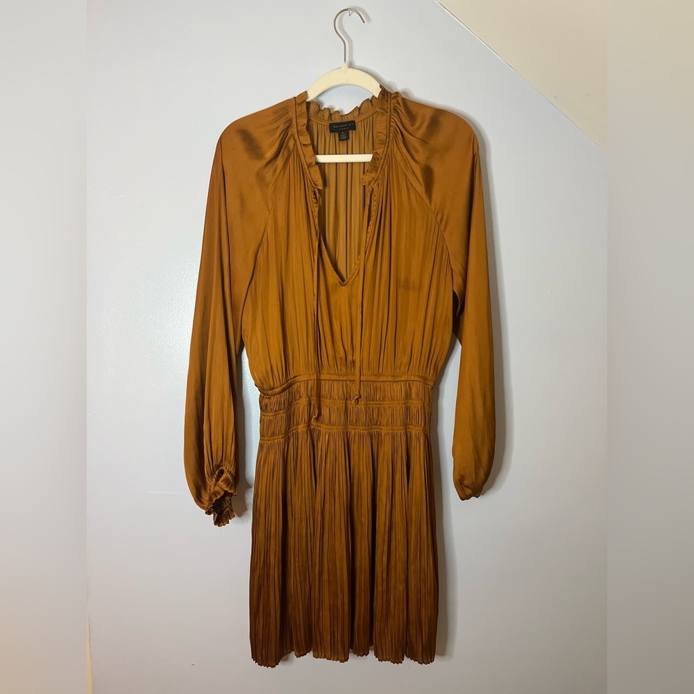 Anthropologie Current Air Los Angeles Gold Satin Smock Dress - Size Medium
